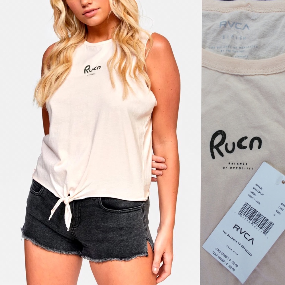RVCA NWT Cream Dainty Knotted Raw Hem Sleeveless Tank Small
